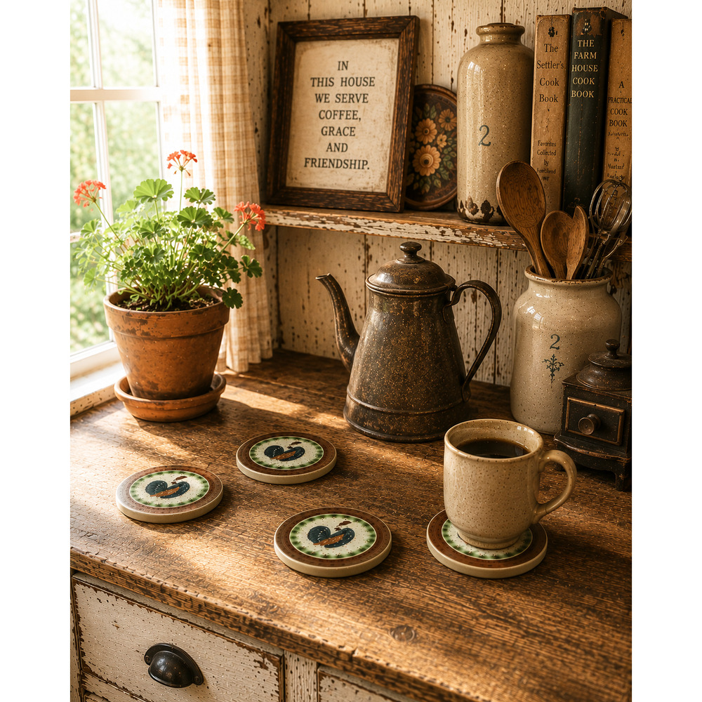 Vintage 4 Set Stoneware Coq de Provence Trivets Coasters Carlisle 2004 Rooster
